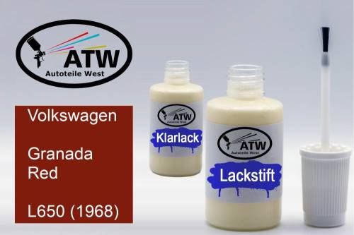 Volkswagen, Granada Red, L650 (1968): 20ml Lackstift + 20ml Klarlack - Set, von ATW Autoteile West.